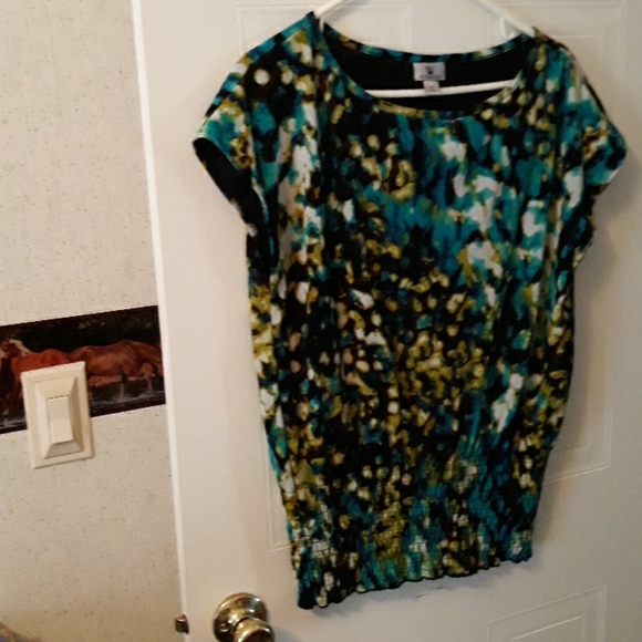 Capped sleeve multi color blouse - Picture 1 of 2